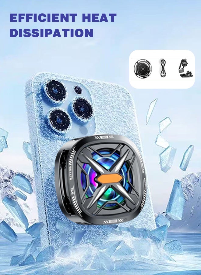 Magnetic Cell Phone Cooler, RGB Phone Cooling Fan Portable Lightweight Mobile Phone Cooling Fan, Phone Radiator with Temperature Display for Mobile Gaming, Tiktok Live Streaming - Image 1